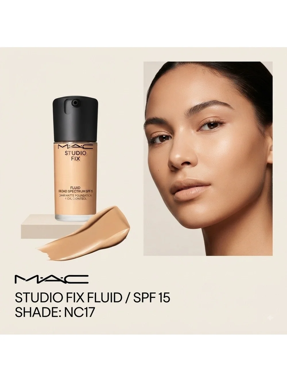 MAC Studio Fix Fluid Foundation NC17 SPF 15 NEW IN BOX